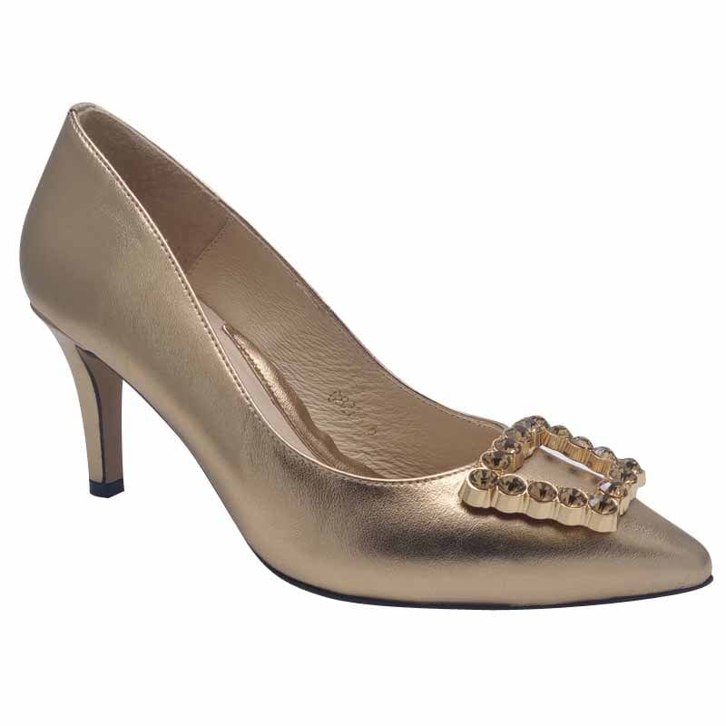 Emis Womens 3UK / SILVER Emis Womens Gold Leather Court Shoe Slip On Shoe - 8276/821o