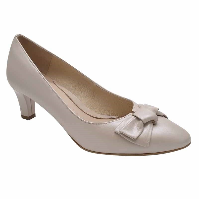 Emis Womens 4UK / BEIGE Emis Womens Beige Leather Court Shoe Slip On Shoe - 7705/024