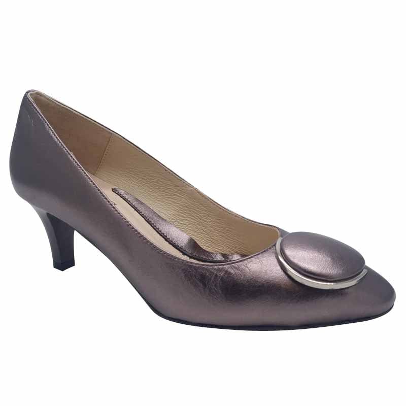 Emis Womens 4UK / PEWTER Emis Womens Pewter Leather Court Shoe Slip On Shoe - 7902/219