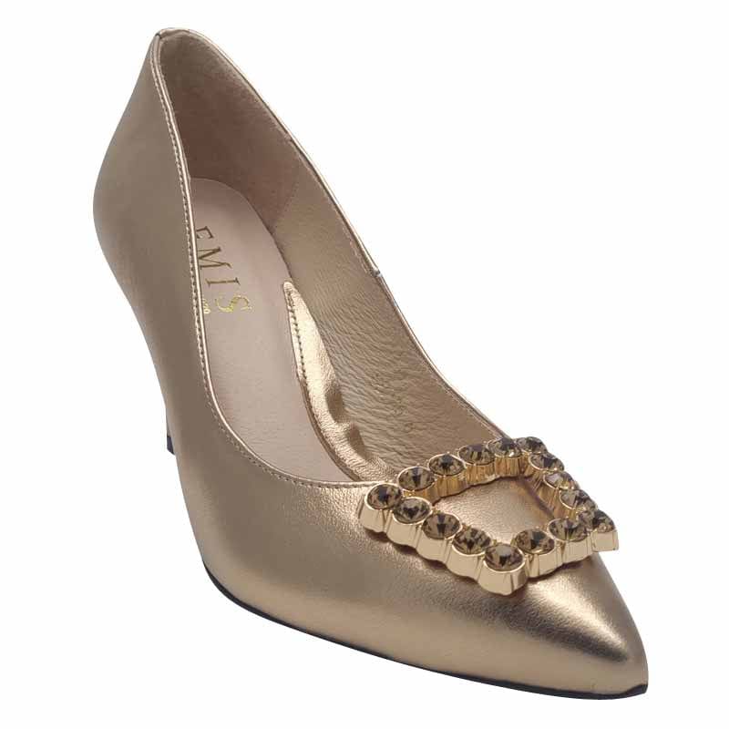 Emis Womens Emis Womens Gold Leather Court Shoe Slip On Shoe - 8276/821o