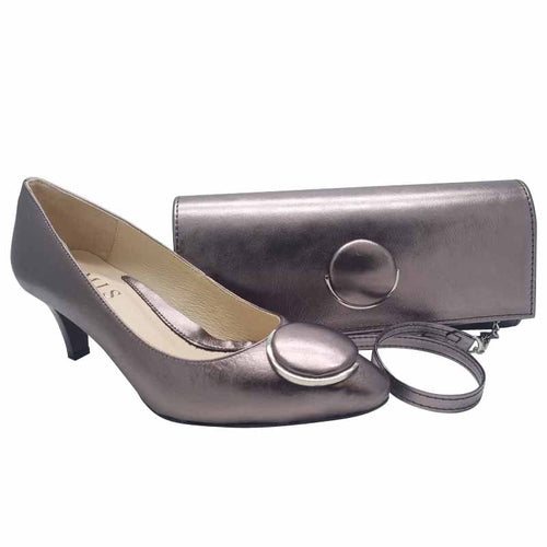 Emis Womens Emis Womens Pewter Leather Court Shoe Slip On Shoe - 7902/219