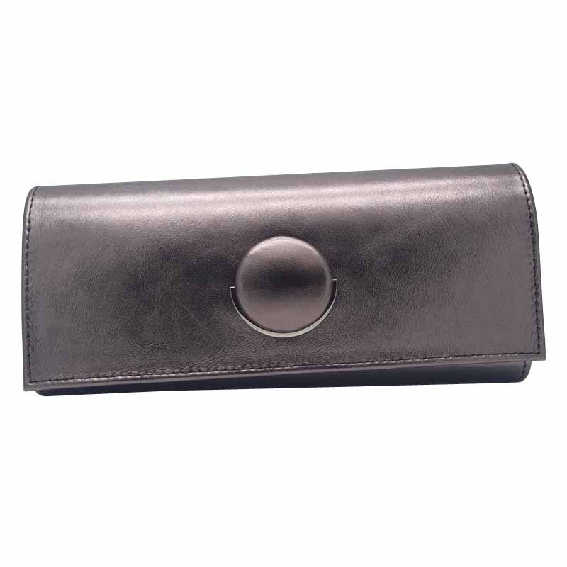 Emis Womens PEWTER Emis Womens Pewter Leather Circle Detail Clutch Bag - T22 Pewter