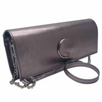 Emis Womens PEWTER Emis Womens Pewter Leather Circle Detail Clutch Bag - T22 Pewter